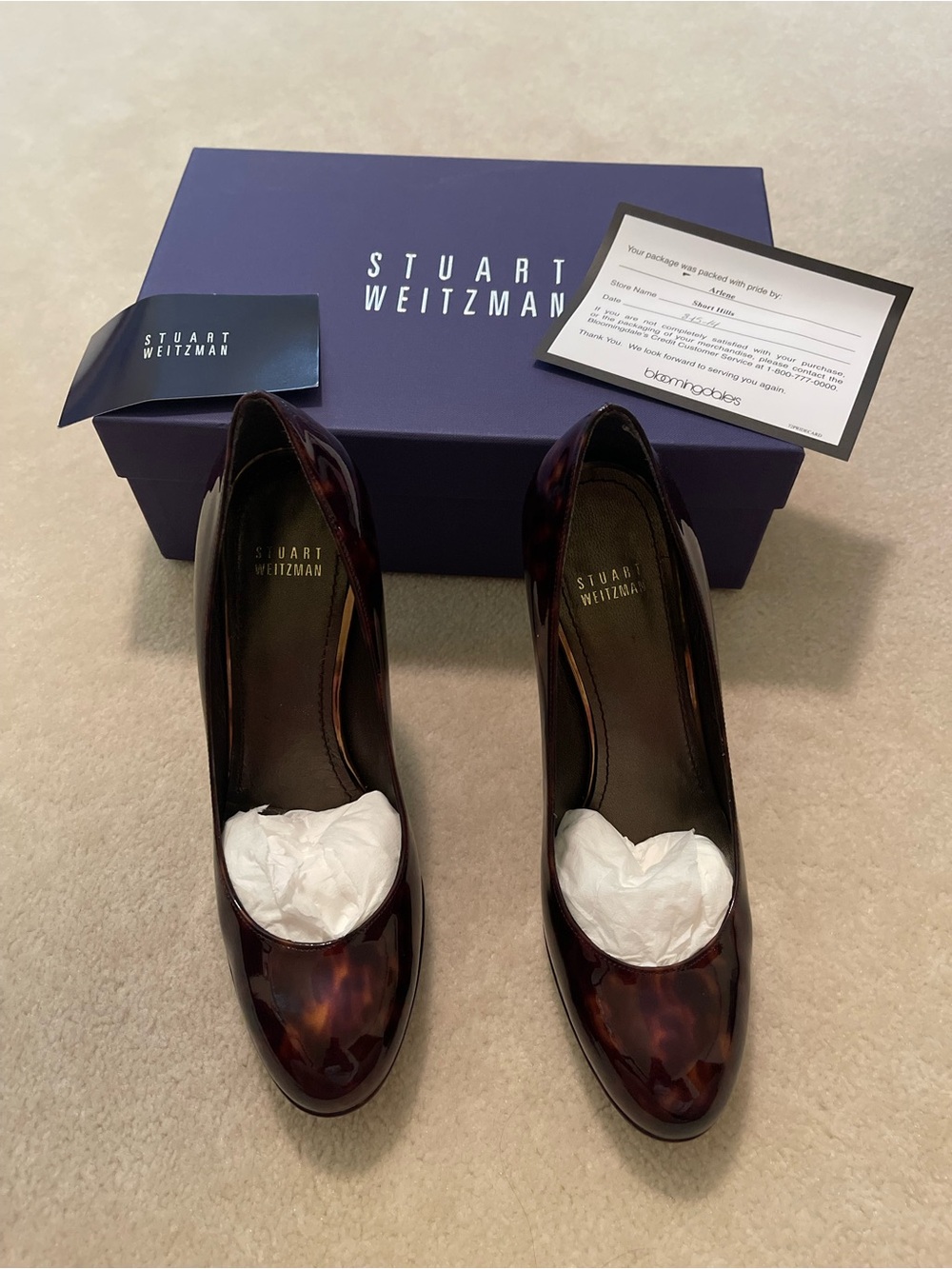 Stuart Weitzman Tortoiseshell Patent Leather Pumps in Deep Brown and Black